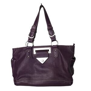 Vegan Retro Y2K Double Handle Zipper Flap Over Twist Lock Purple Handbag 13 X 10